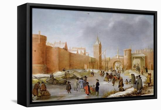 Skaters and Kolf Players Outside the City Walls of Kampen-Barent Avercamp-Framed Stretched Canvas