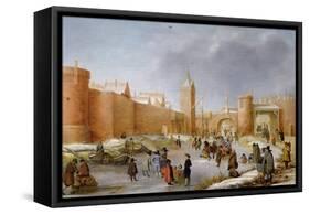 Skaters and Kolf Players Outside the City Walls of Kampen-Barent Avercamp-Framed Stretched Canvas