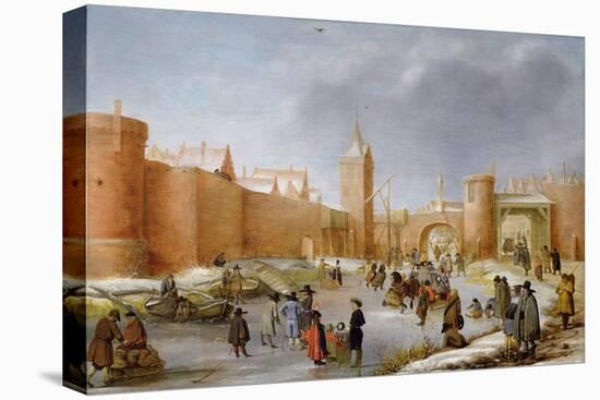 Skaters and Kolf Players Outside the City Walls of Kampen-Barent Avercamp-Stretched Canvas