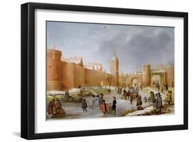 Skaters and Kolf Players Outside the City Walls of Kampen-Barent Avercamp-Framed Giclee Print