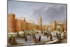 Skaters and Kolf Players Outside the City Walls of Kampen-Barent Avercamp-Mounted Giclee Print