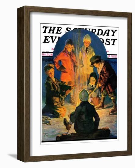 "Skaters' Bonfire," Saturday Evening Post Cover, February 21, 1931-Eugene Iverd-Framed Giclee Print