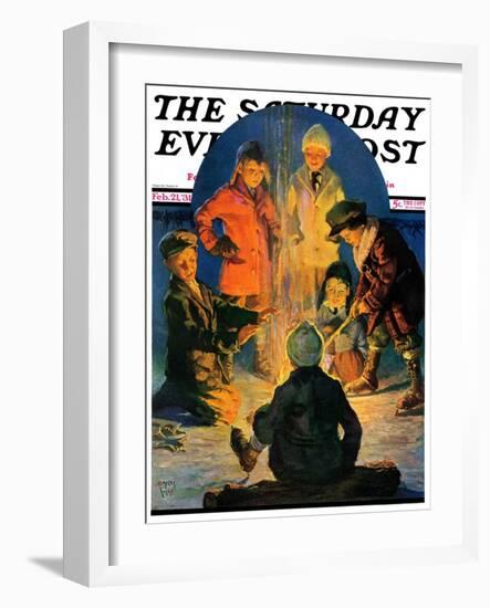 "Skaters' Bonfire," Saturday Evening Post Cover, February 21, 1931-Eugene Iverd-Framed Giclee Print