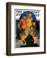 "Skaters' Bonfire," Saturday Evening Post Cover, February 21, 1931-Eugene Iverd-Framed Giclee Print