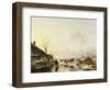 Skaters by a Booth on a Frozen River-Andreas Schelfhout-Framed Giclee Print