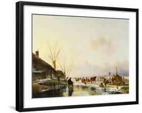 Skaters by a Booth on a Frozen River-Andreas Schelfhout-Framed Giclee Print