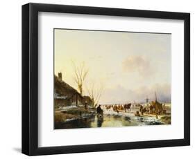 Skaters by a Booth on a Frozen River-Andreas Schelfhout-Framed Giclee Print