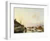 Skaters by a Booth on a Frozen River-Andreas Schelfhout-Framed Giclee Print