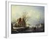 Skaters in a Frozen Winter Landscape-Andreas Schelfhout-Framed Giclee Print