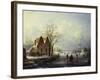 Skaters in a Frozen Winter Landscape-Andreas Schelfhout-Framed Giclee Print