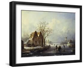 Skaters in a Frozen Winter Landscape-Andreas Schelfhout-Framed Giclee Print