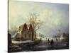 Skaters in a Frozen Winter Landscape-Andreas Schelfhout-Stretched Canvas