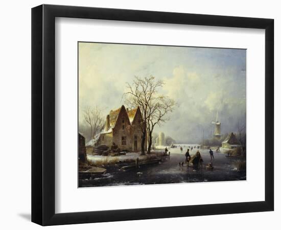 Skaters in a Frozen Winter Landscape-Andreas Schelfhout-Framed Giclee Print