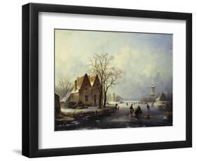 Skaters in a Frozen Winter Landscape-Andreas Schelfhout-Framed Giclee Print