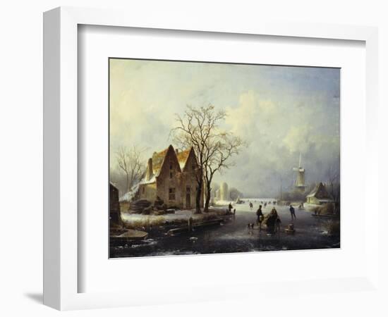 Skaters in a Frozen Winter Landscape-Andreas Schelfhout-Framed Giclee Print