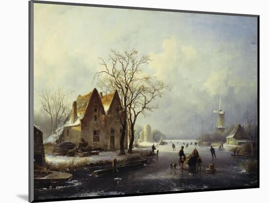 Skaters in a Frozen Winter Landscape-Andreas Schelfhout-Mounted Giclee Print