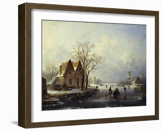 Skaters in a Frozen Winter Landscape-Andreas Schelfhout-Framed Giclee Print