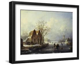 Skaters in a Frozen Winter Landscape-Andreas Schelfhout-Framed Giclee Print