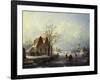 Skaters in a Frozen Winter Landscape-Andreas Schelfhout-Framed Giclee Print