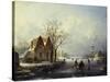 Skaters in a Frozen Winter Landscape-Andreas Schelfhout-Stretched Canvas