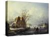 Skaters in a Frozen Winter Landscape-Andreas Schelfhout-Stretched Canvas