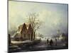 Skaters in a Frozen Winter Landscape-Andreas Schelfhout-Mounted Giclee Print