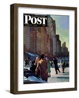 "Skaters in Central Park," Saturday Evening Post Cover, February 7, 1948-John Falter-Framed Giclee Print