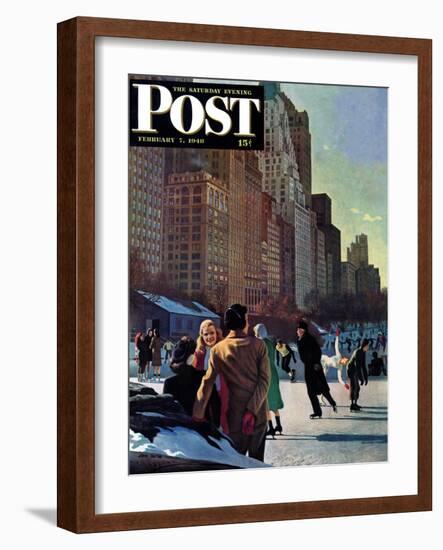 "Skaters in Central Park," Saturday Evening Post Cover, February 7, 1948-John Falter-Framed Giclee Print