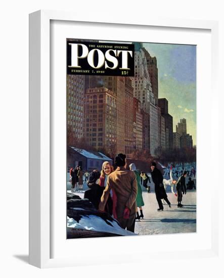 "Skaters in Central Park," Saturday Evening Post Cover, February 7, 1948-John Falter-Framed Giclee Print