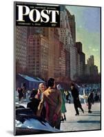 "Skaters in Central Park," Saturday Evening Post Cover, February 7, 1948-John Falter-Mounted Giclee Print