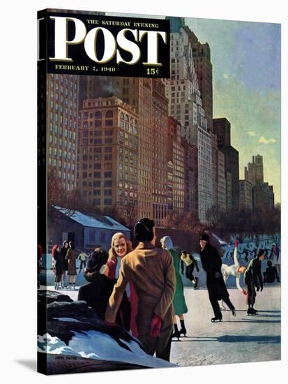 "Skaters in Central Park," Saturday Evening Post Cover, February 7, 1948-John Falter-Stretched Canvas
