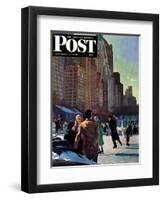 "Skaters in Central Park," Saturday Evening Post Cover, February 7, 1948-John Falter-Framed Premium Giclee Print