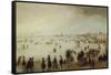 Skaters, Kolf Players, Elegant Ladies and Gentleman on Frozen Floodwaters-Hendrick Avercamp-Framed Stretched Canvas