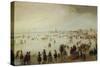 Skaters, Kolf Players, Elegant Ladies and Gentleman on Frozen Floodwaters-Hendrick Avercamp-Stretched Canvas
