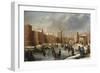 Skaters, Kolf Players, Elegant Ladies and Gentlemen on a Frozen Moat outside City Walls of Kampen-Barent Avercamp-Framed Giclee Print