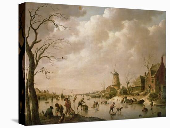 Skaters on a Frozen Canal, 1779-Hendrik Willem Schweickardt-Stretched Canvas