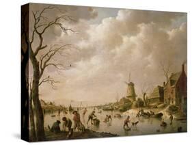 Skaters on a Frozen Canal, 1779-Hendrik Willem Schweickardt-Stretched Canvas