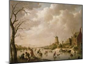 Skaters on a Frozen Canal, 1779-Hendrik Willem Schweickardt-Mounted Giclee Print