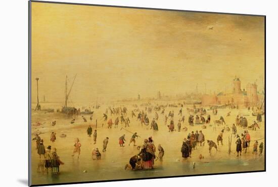 Skaters on a Frozen River, 17th Century-Barent Avercamp-Mounted Giclee Print