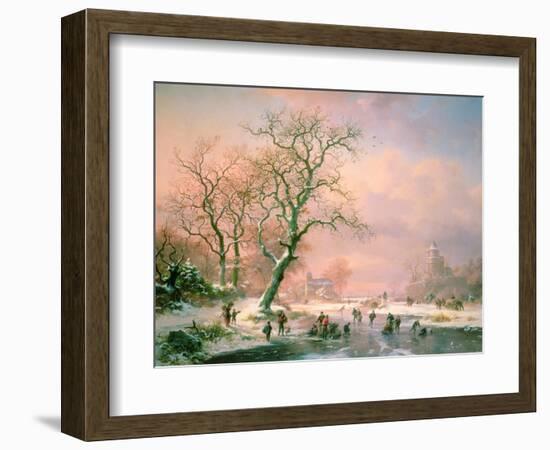 Skaters on a Frozen River-Frederik Marianus Kruseman-Framed Giclee Print