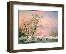 Skaters on a Frozen River-Frederik Marianus Kruseman-Framed Giclee Print