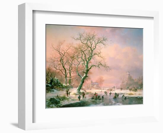 Skaters on a Frozen River-Frederik Marianus Kruseman-Framed Giclee Print