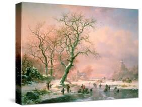 Skaters on a Frozen River-Frederik Marianus Kruseman-Stretched Canvas