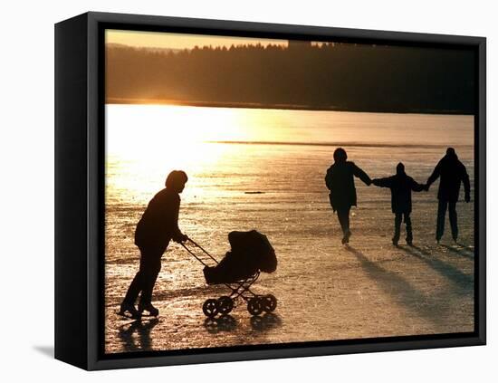 Skaters on the Frozen Lake Pilsensee-null-Framed Stretched Canvas