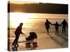 Skaters on the Frozen Lake Pilsensee-null-Stretched Canvas