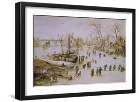 Skaters on the Lake-Jan Brueghel the Younger-Framed Giclee Print