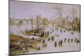 Skaters on the Lake-Jan Brueghel the Younger-Mounted Giclee Print