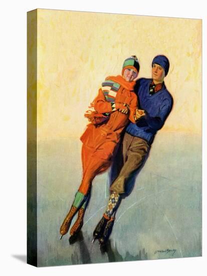 "Skating Couple,"February 1, 1928-McClelland Barclay-Stretched Canvas