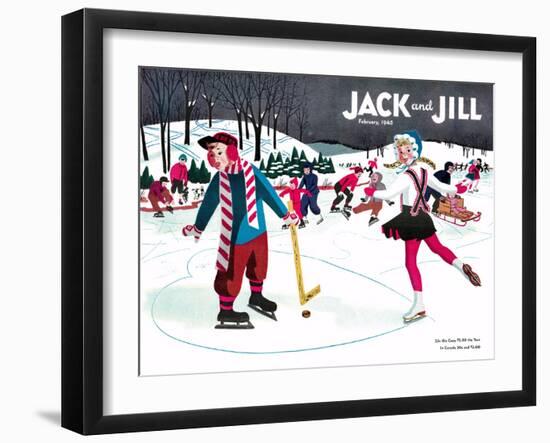 Skating Fun - Jack and Jill, February 1945-Beth Henninger-Framed Giclee Print