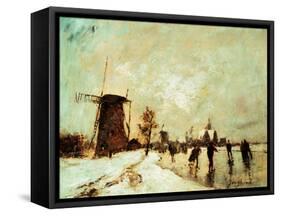 Skating In Holland, 1890-1900-Johan Barthold Jongkind-Framed Stretched Canvas
